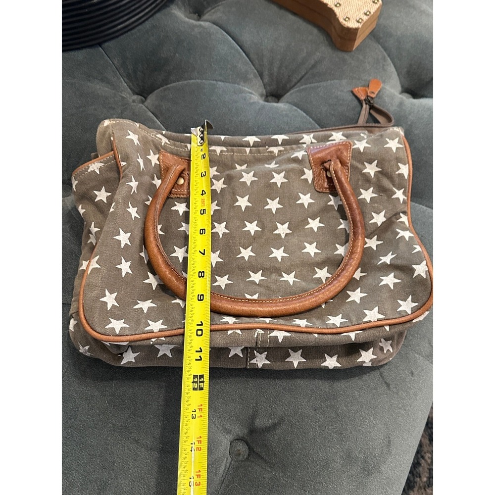 MYRA BAG Star Print Canvas Satchel Bag Leather Handles Cute Everyday Purse